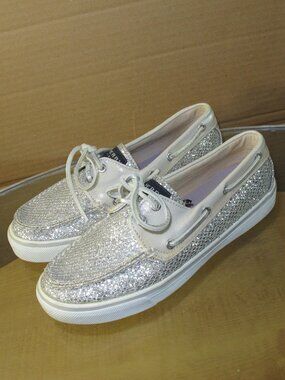 Sperry Women's Boat Shoes White Silver Glitter Size 7